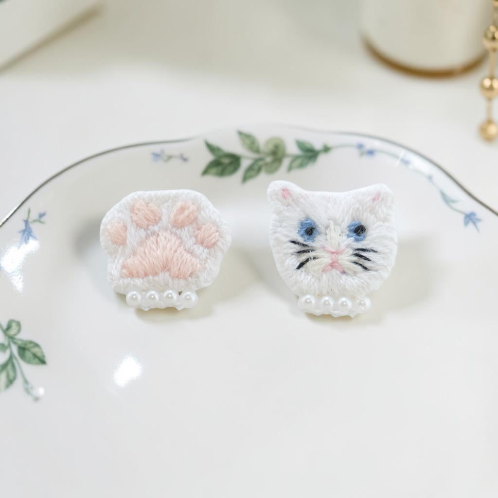 White Cat Earrings